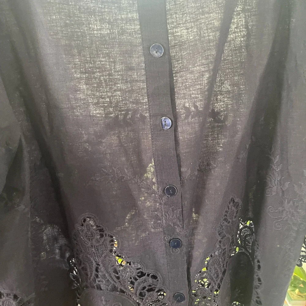 Cynthia Rowley Navy Top Battenberg Lace Edges 2X - Picture 7 of 8